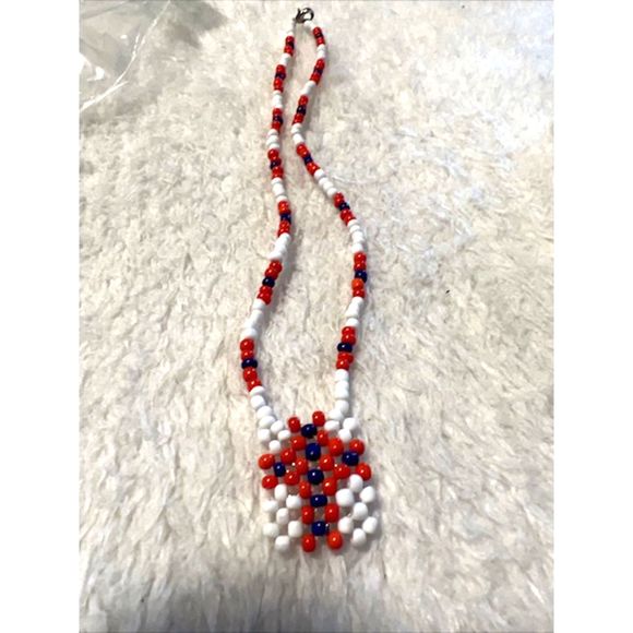 Orange White Purple Native American Style Beaded Necklace Claw Clasp Boho 9 Inch - Picture 4 of 6